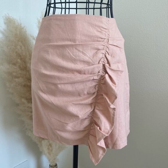 Etophe Studios Peach Cotton Linen Ruffle Mini Skirt Medium - Picture 1 of 5